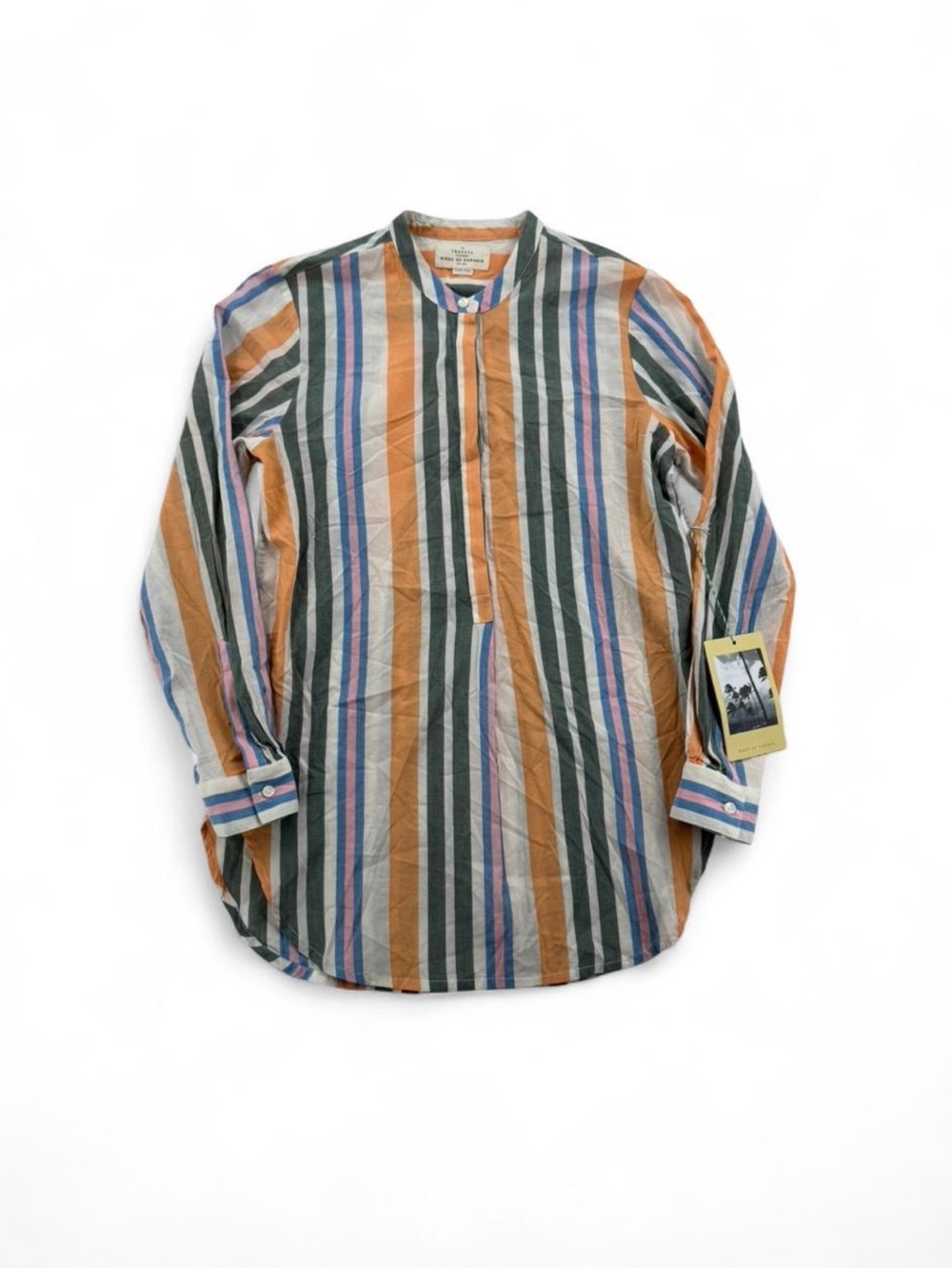 Trovata Birds of Paradis Vertical Stripe Band Collar Tunic Shirt Muticolor XS